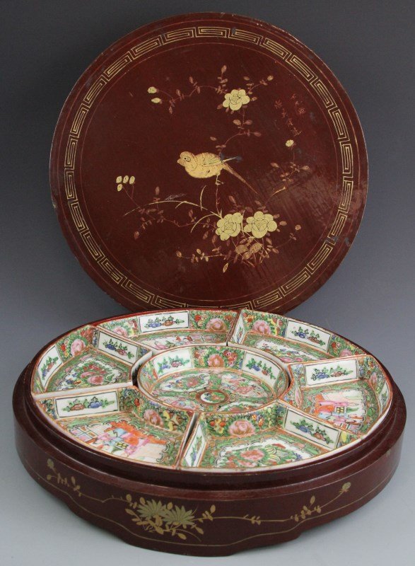 ANTIQUE CHINESE 7 SECTION SERVING SET WITH BOX