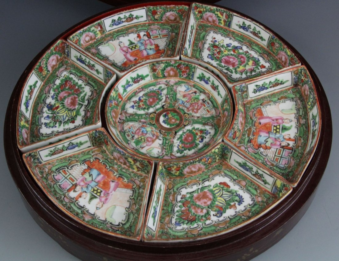 ANTIQUE CHINESE 7 SECTION SERVING SET WITH BOX - 2