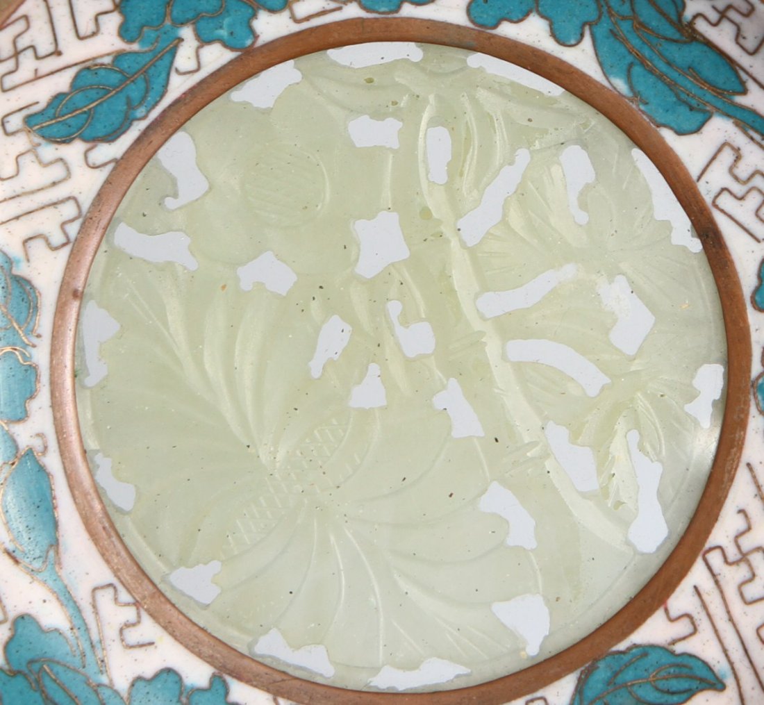 CHINESE CLOISONNE PLATE WITH JADE CENTER - 2