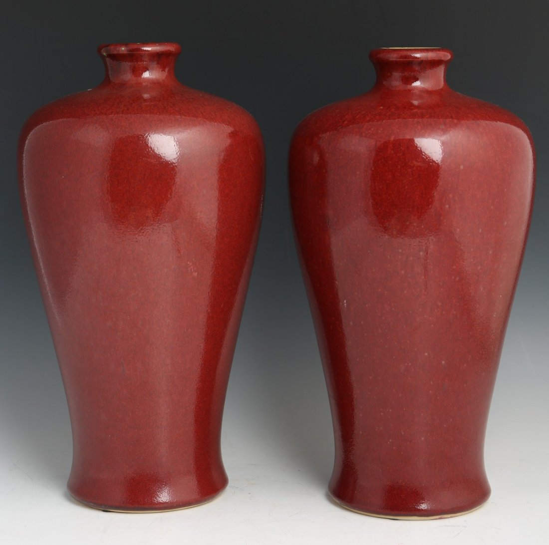 PAIR LARGE COPPER RED GLAZED EARTHENWARE VASES