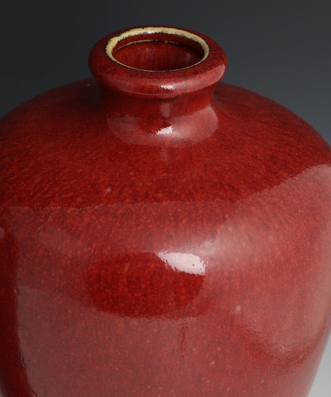 PAIR LARGE COPPER RED GLAZED EARTHENWARE VASES - 2