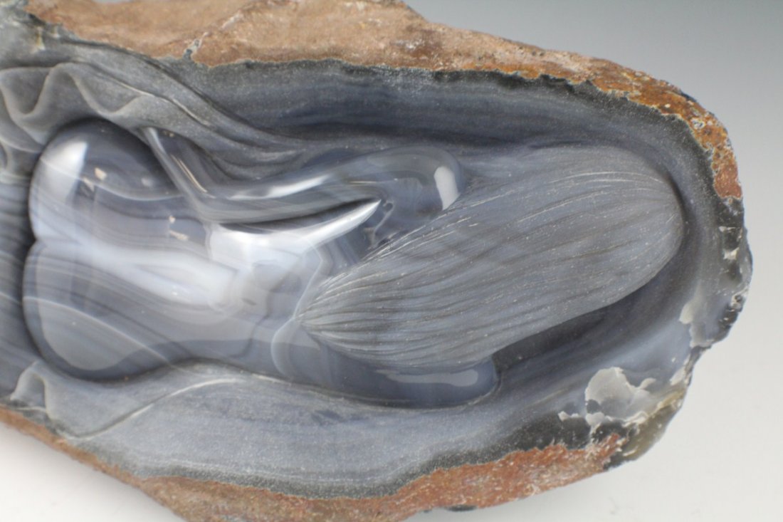 LARGE CHINESE CARVED AGATE BOULDER NUDE - 2