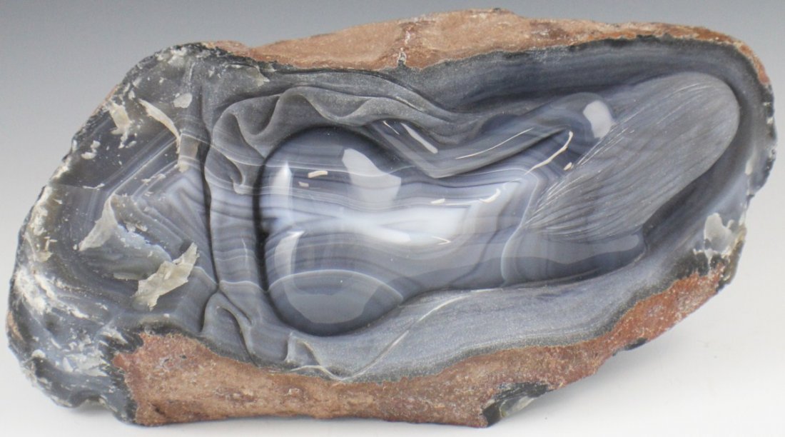 LARGE CHINESE CARVED AGATE BOULDER NUDE - 4