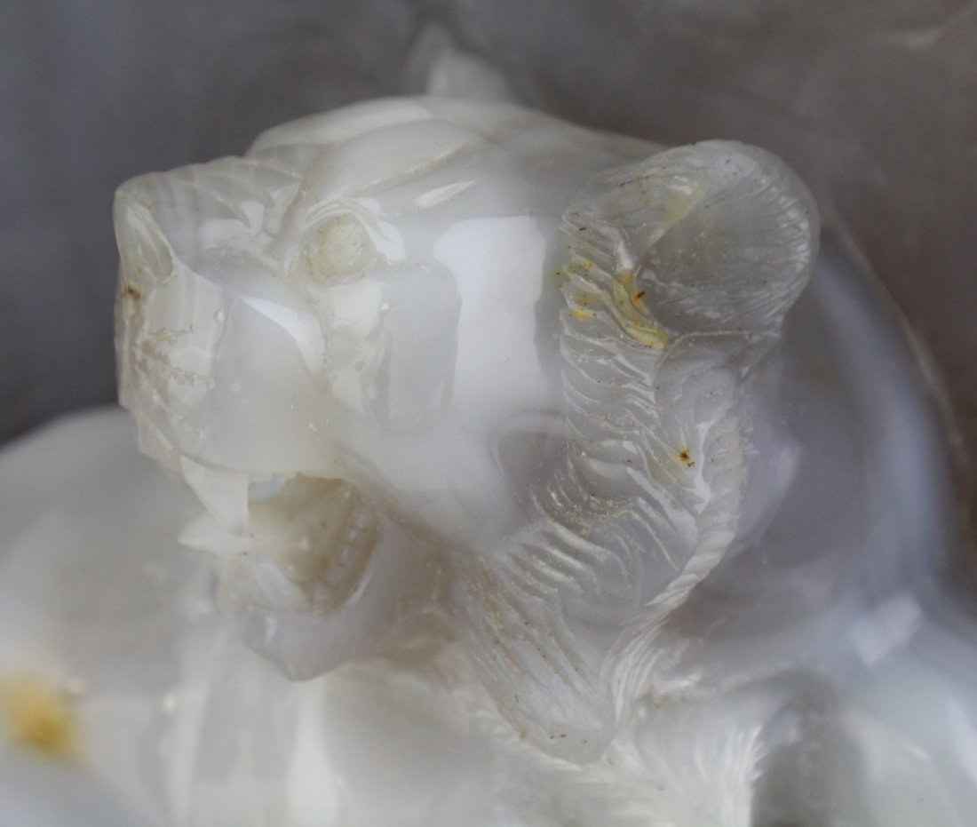 CHINESE CARVED AGATE TIGER & CUB GEODE BOULDER - 3