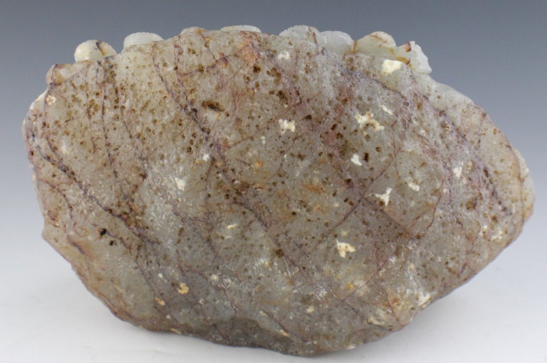 CHINESE CARVED AGATE TIGER & CUB GEODE BOULDER - 5