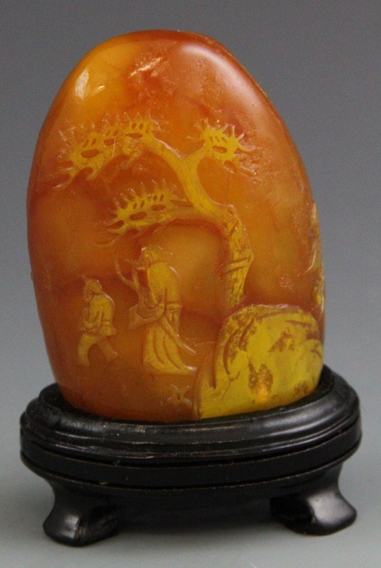 CHINESE TIANHUANG CARVED BOULDER WITH STAND