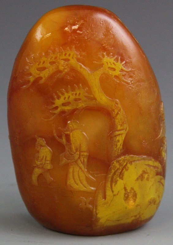 CHINESE TIANHUANG CARVED BOULDER WITH STAND - 2