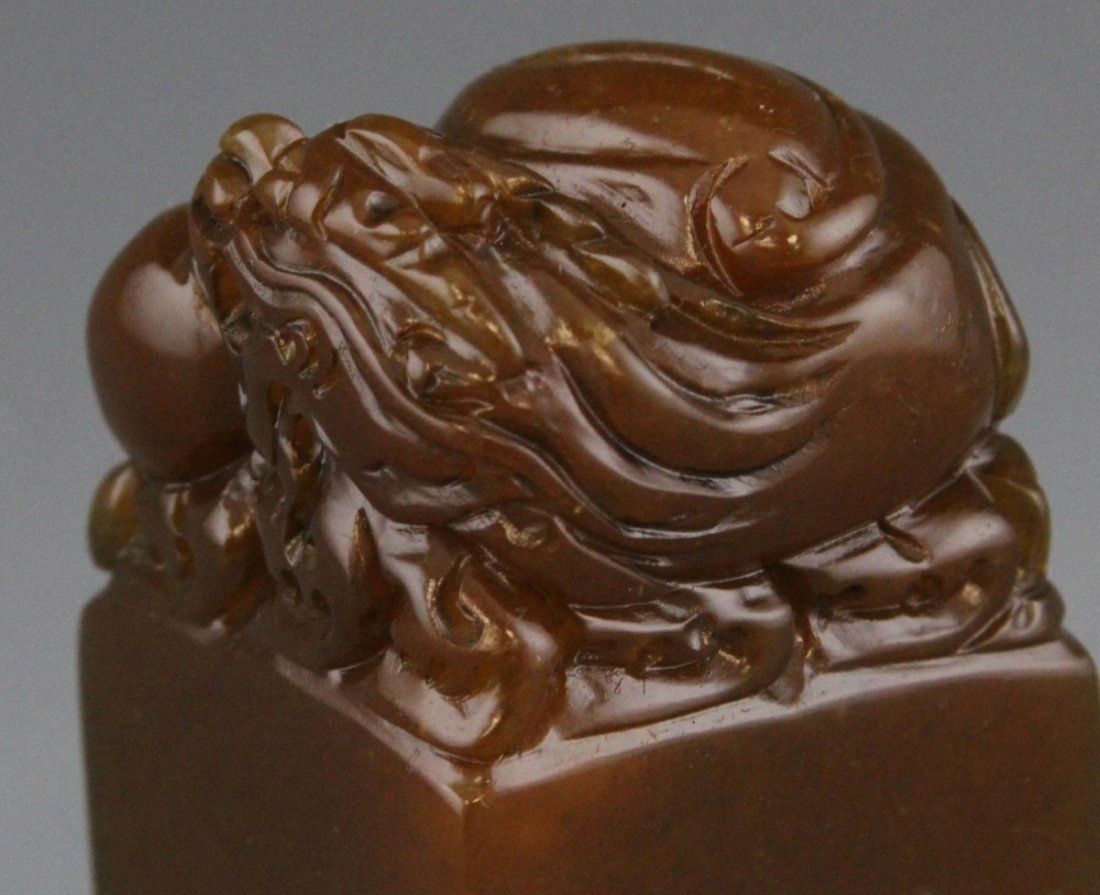 CHINESE TIANHUANG CARVED STONE DRAGON SEAL - 2