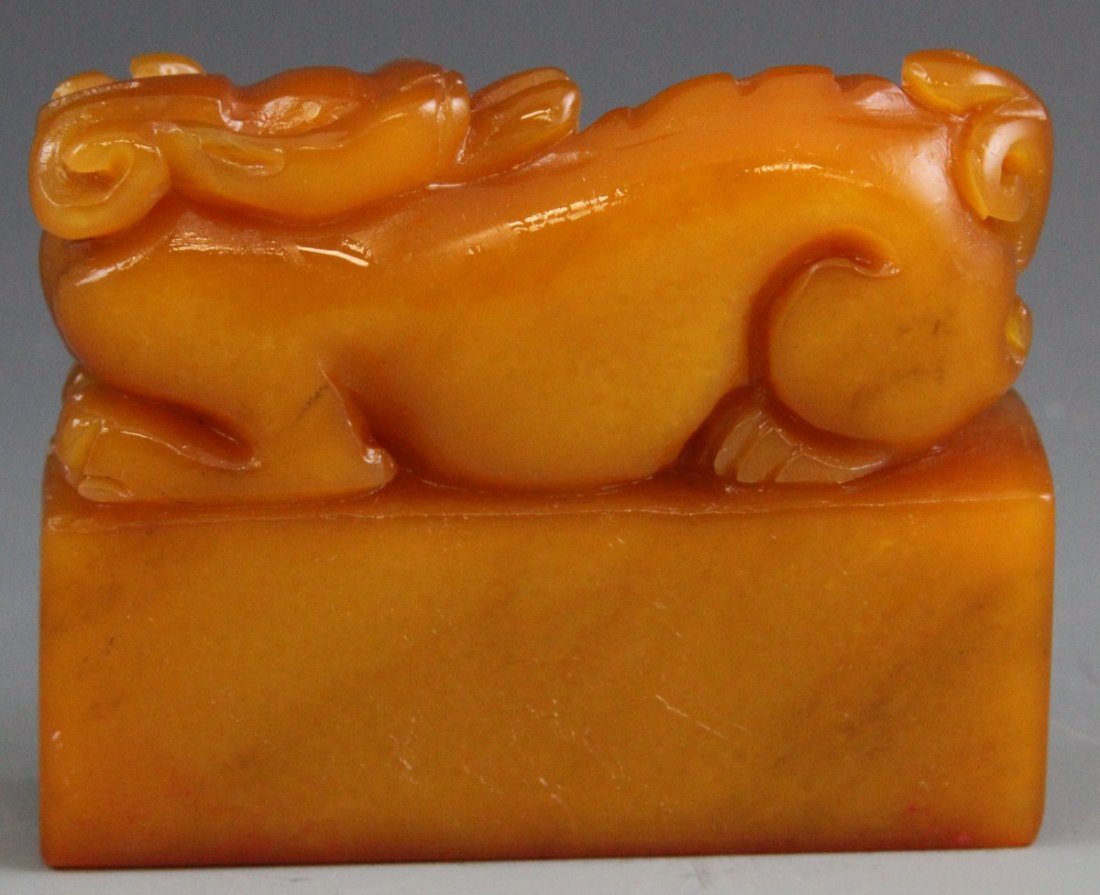 CHINESE TIANHUANG CARVED STONE DRAGON SEAL - 2