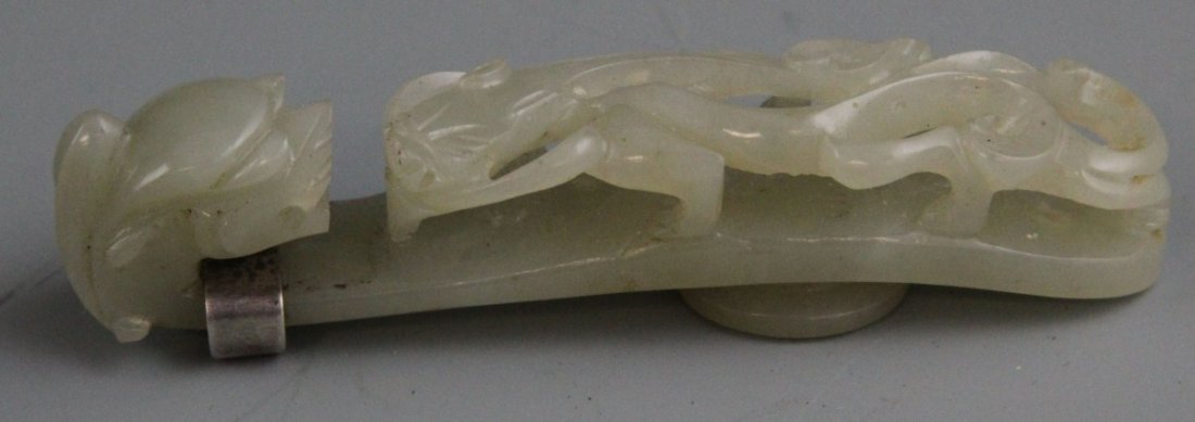 LATE 19TH CENTURY CELADON JADE DRAGON BELT HOOK