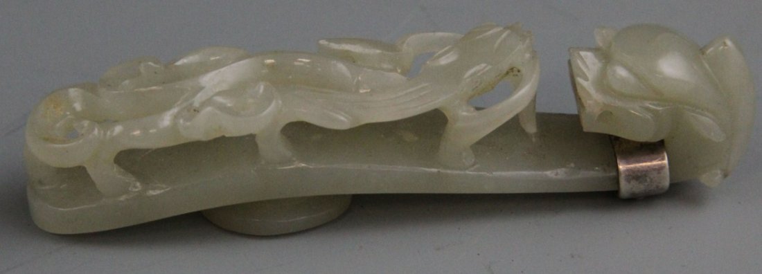 LATE 19TH CENTURY CELADON JADE DRAGON BELT HOOK - 2
