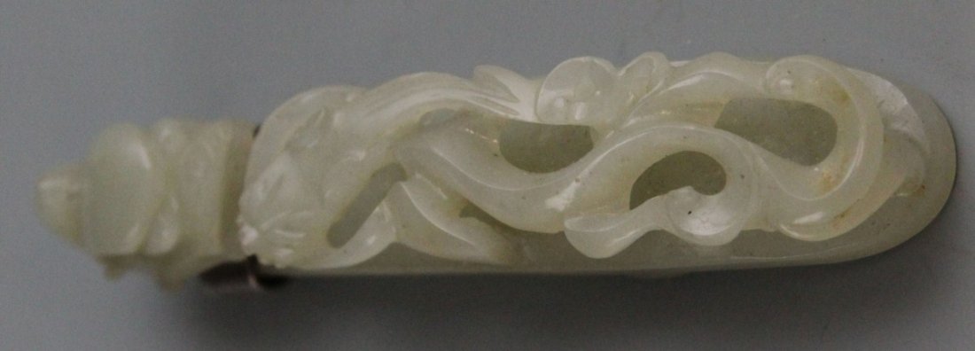 LATE 19TH CENTURY CELADON JADE DRAGON BELT HOOK - 4
