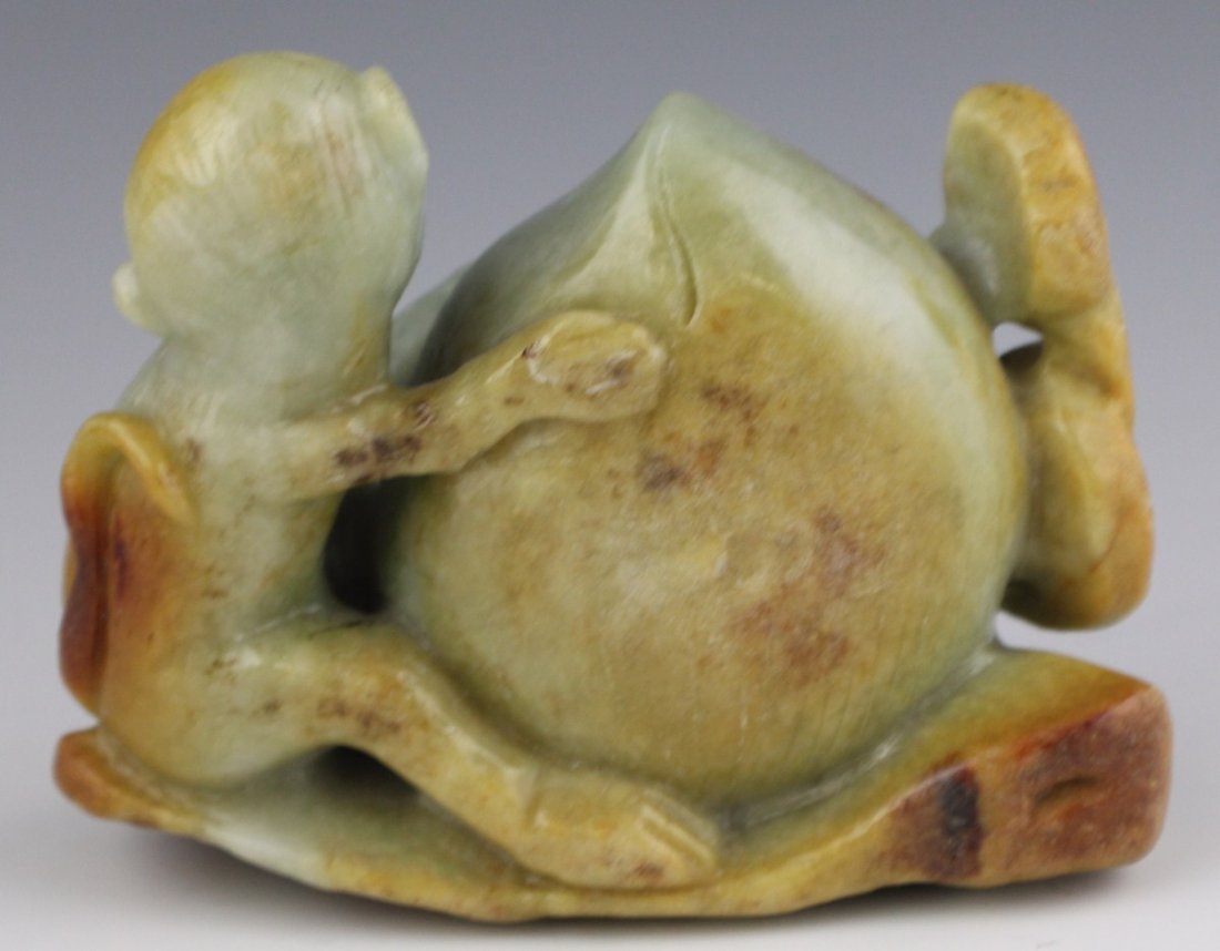 CHINESE CARVED JADE MONKEY WITH FRUIT - 2