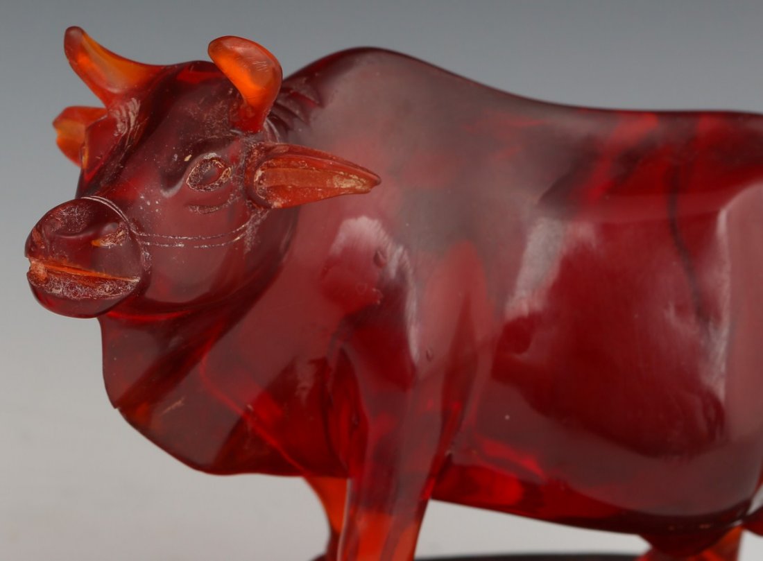 PAIR OF CHINESE CHERRY AMBER WATER BUFFALO - 2