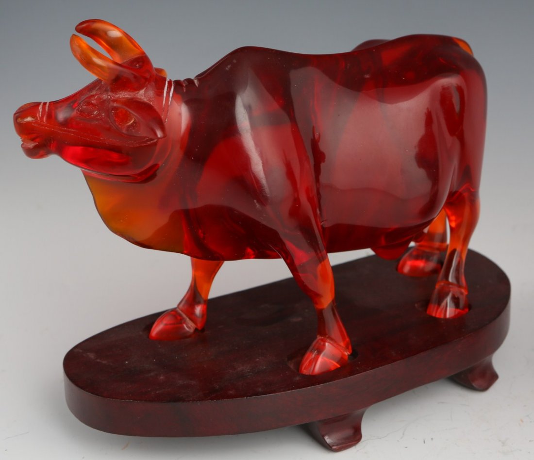 PAIR OF CHINESE CHERRY AMBER WATER BUFFALO - 3