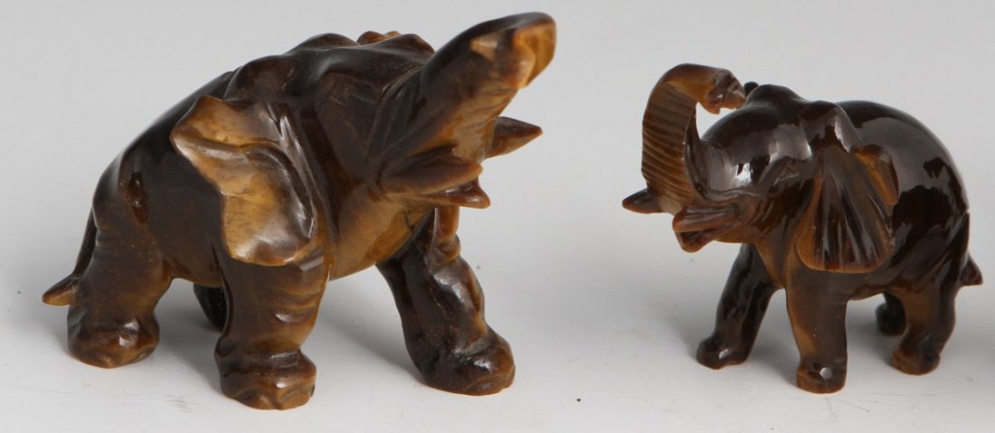 (6) CHINESE CARVED TIGER'S EYE ELEPHANTS - 2