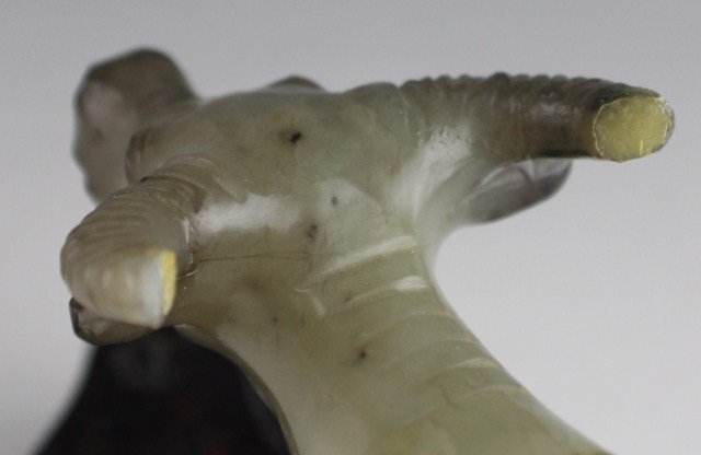 CHINESE CELADON GREEN CARVED FIGURE OF AN OX - 2