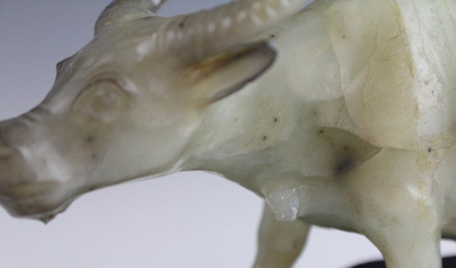 CHINESE CELADON GREEN CARVED FIGURE OF AN OX - 3