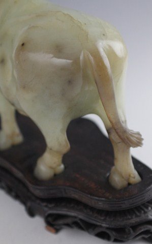 CHINESE CELADON GREEN CARVED FIGURE OF AN OX - 5