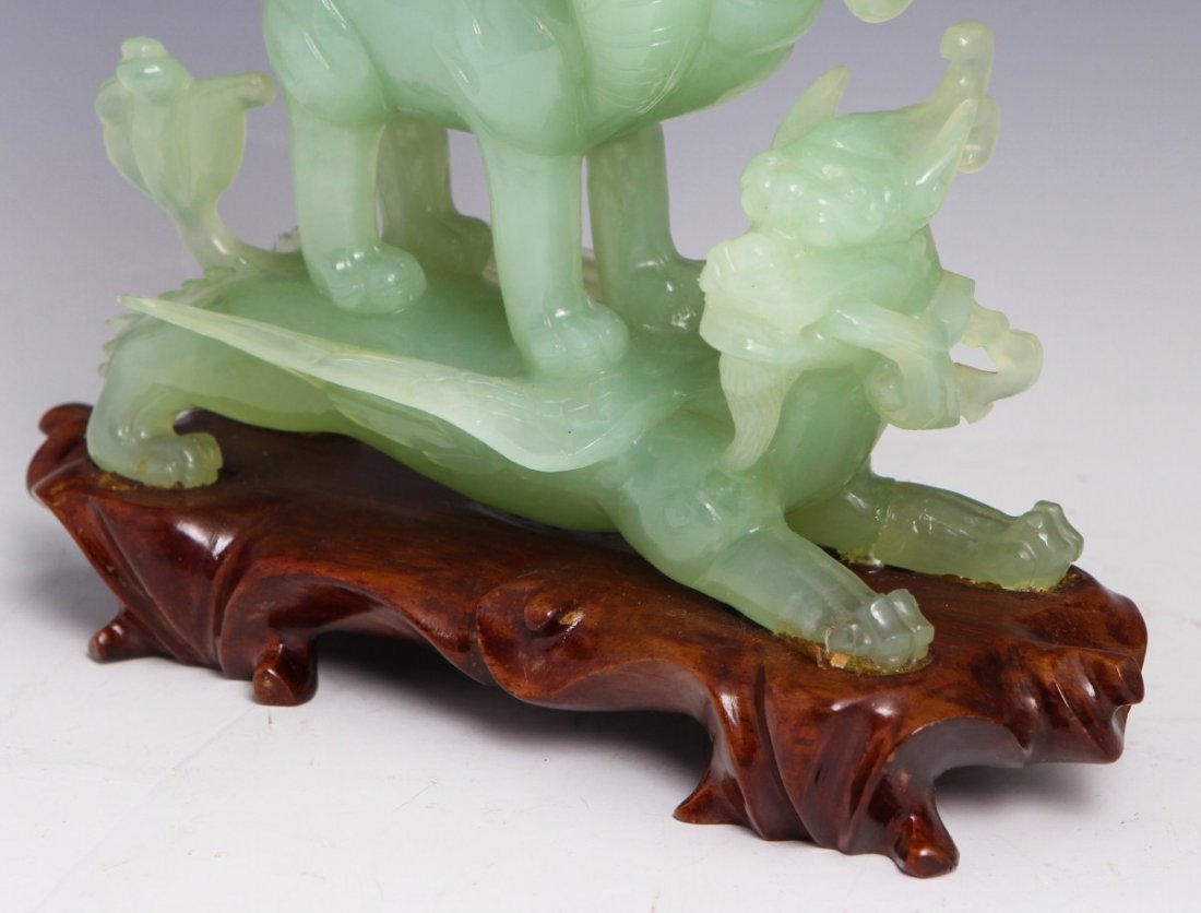 CHINESE JADE FOO DOG AND DRAGON STACKED CENSER - 3