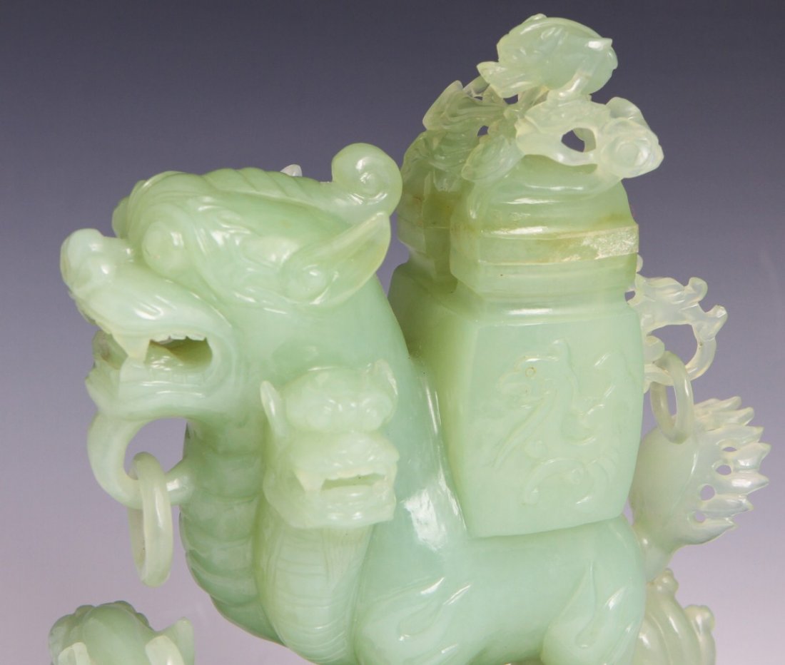 CHINESE JADE FOO DOG AND DRAGON STACKED CENSER - 4