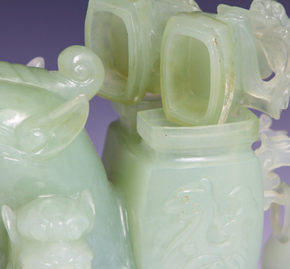 CHINESE JADE FOO DOG AND DRAGON STACKED CENSER - 5