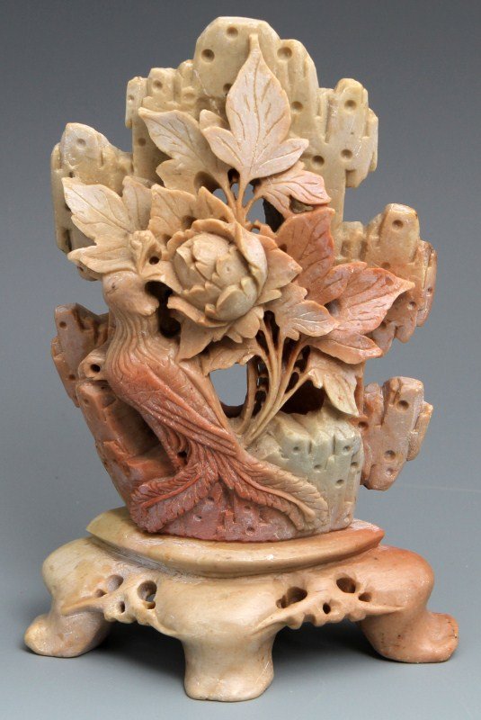 Chinese Carved Soapstone Statue Of Asiatic Pheasant