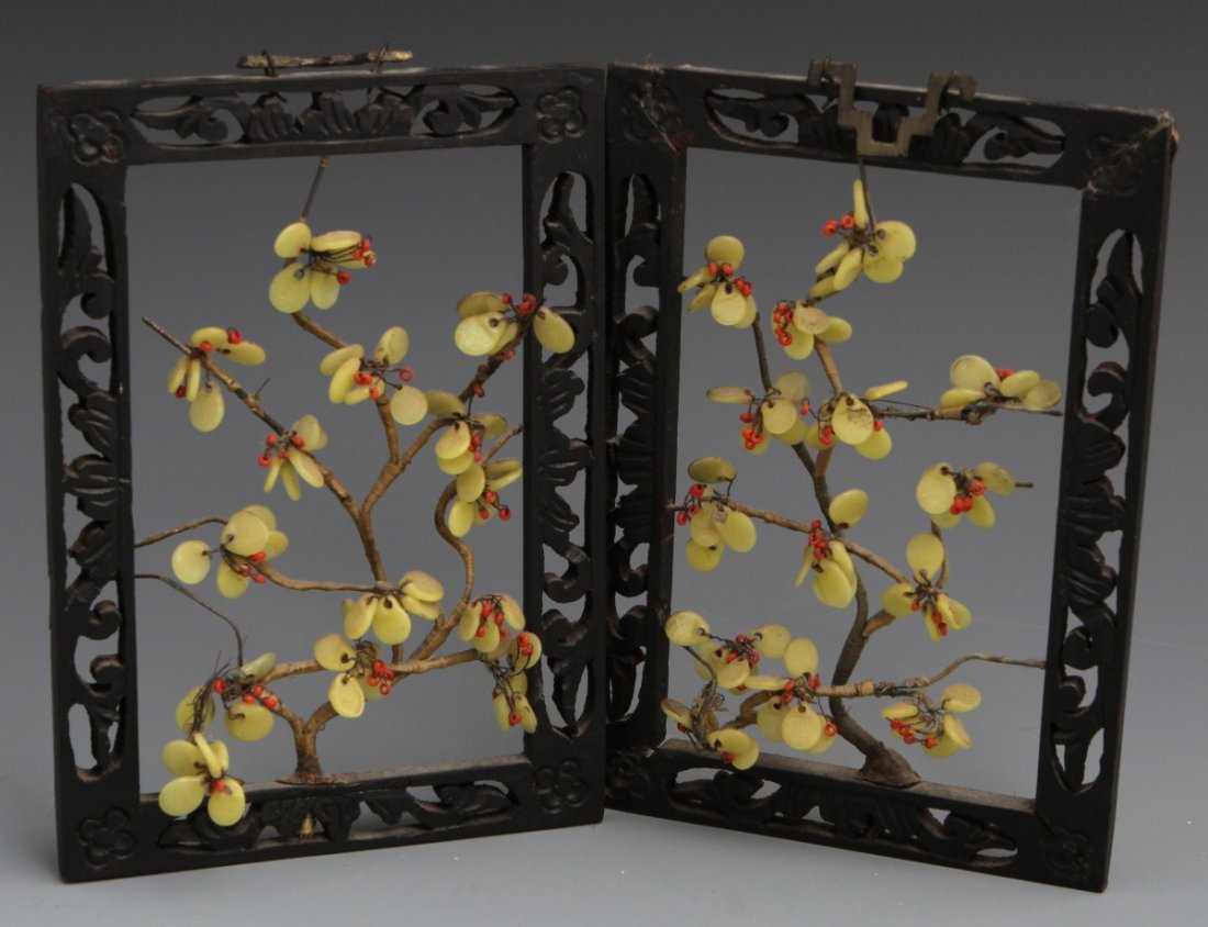 (2) CHINESE STONE CARVED FLOWERING BRANCHES