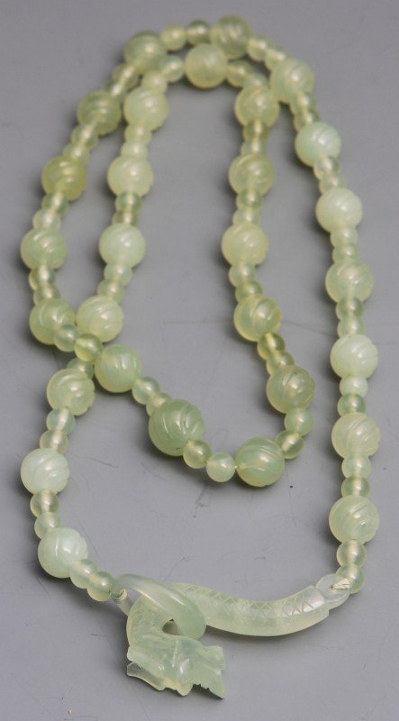 LADIES JADEITE BEADED NECKLACE WITH DRAGON CLASP
