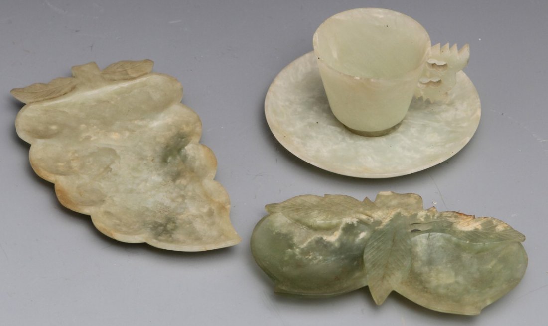 (3) SOAPSTONE CARVED SPOON REST AND TEA CUP