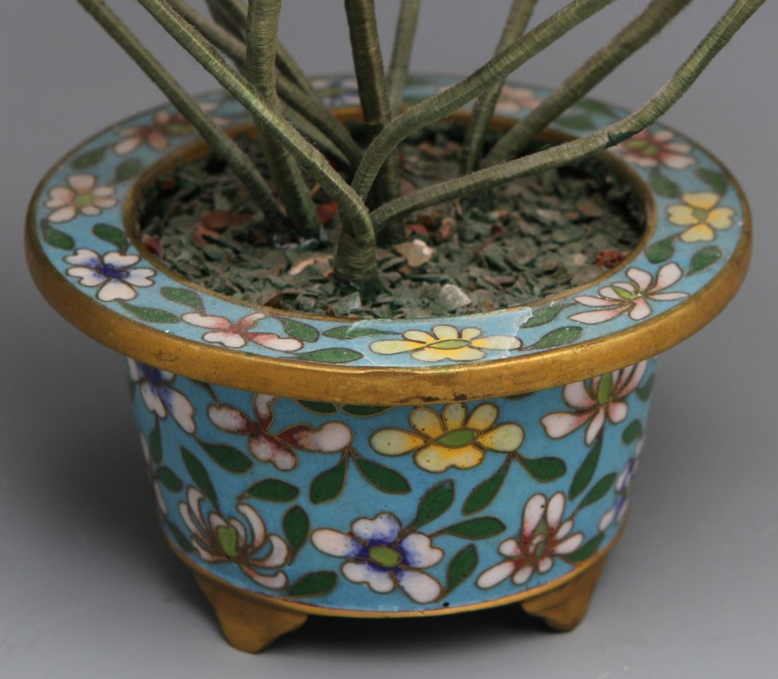 (2) STONE CARVED FLOWERS IN CLOISONNE POTS - 3