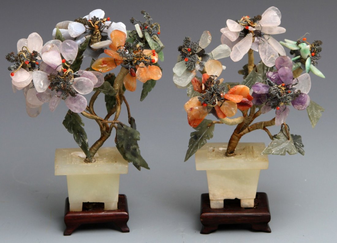 (3) STONE CARVED FLOWERING POTTED PLANTS - 3