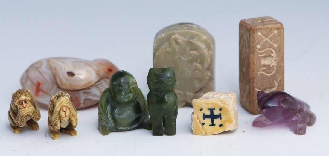 (9) MISCELLANEOUS BONE AND STONE CARVINGS