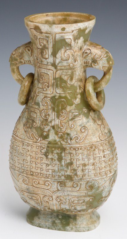 CHINESE CARVED CELADON JADE VASE