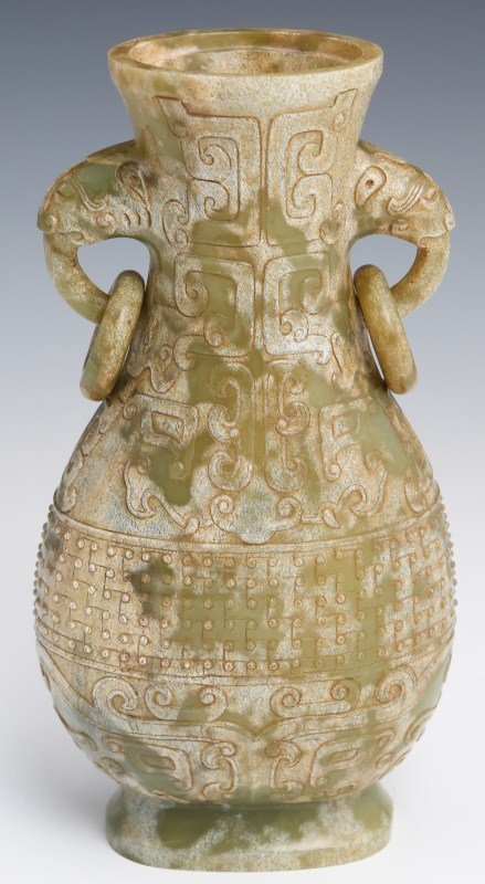 CHINESE CARVED CELADON JADE VASE - 2