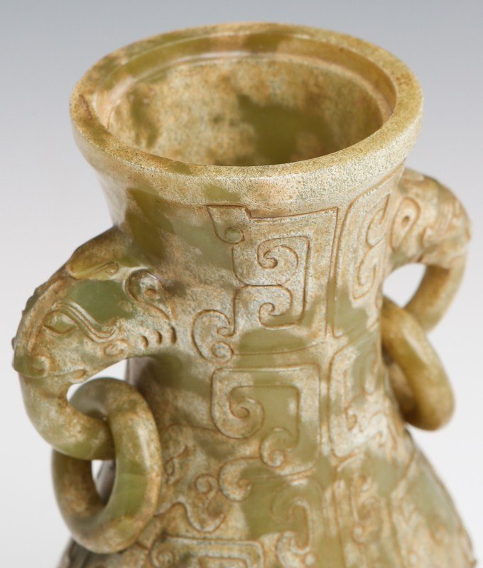 CHINESE CARVED CELADON JADE VASE - 3