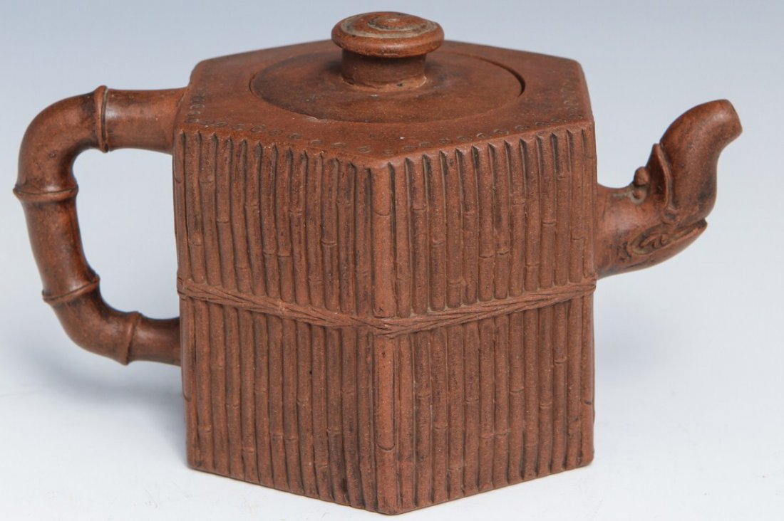 HEXAGONAL YIXING ZISHA BAMBOO TEAPOT YIN YANG - 2