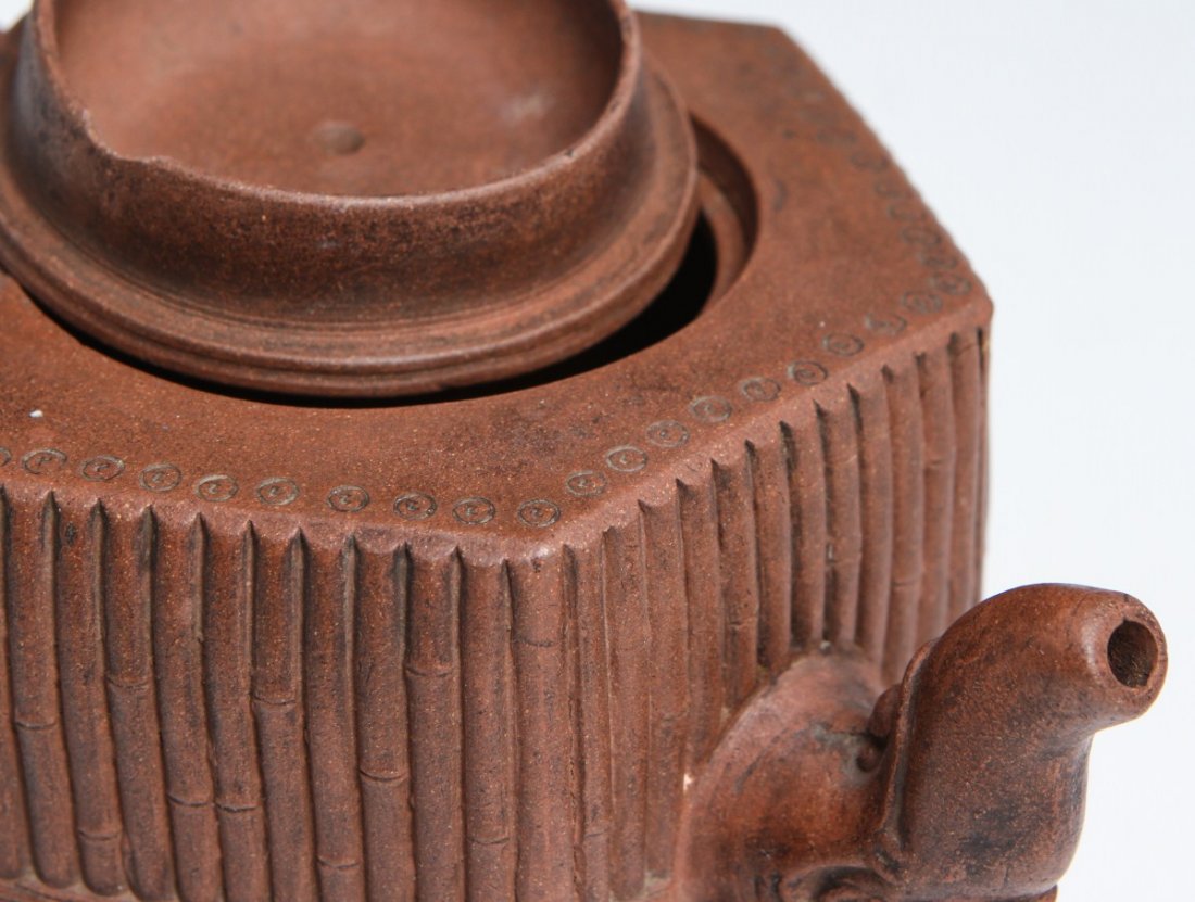 HEXAGONAL YIXING ZISHA BAMBOO TEAPOT YIN YANG - 3