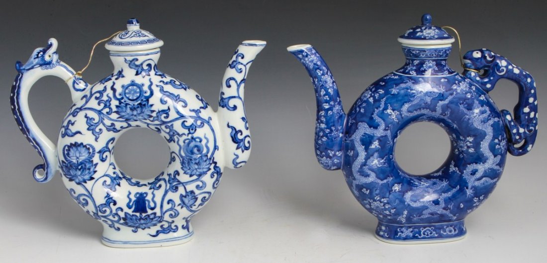(2) YONGZHENG MARKED TOROIDAL TEA POTS