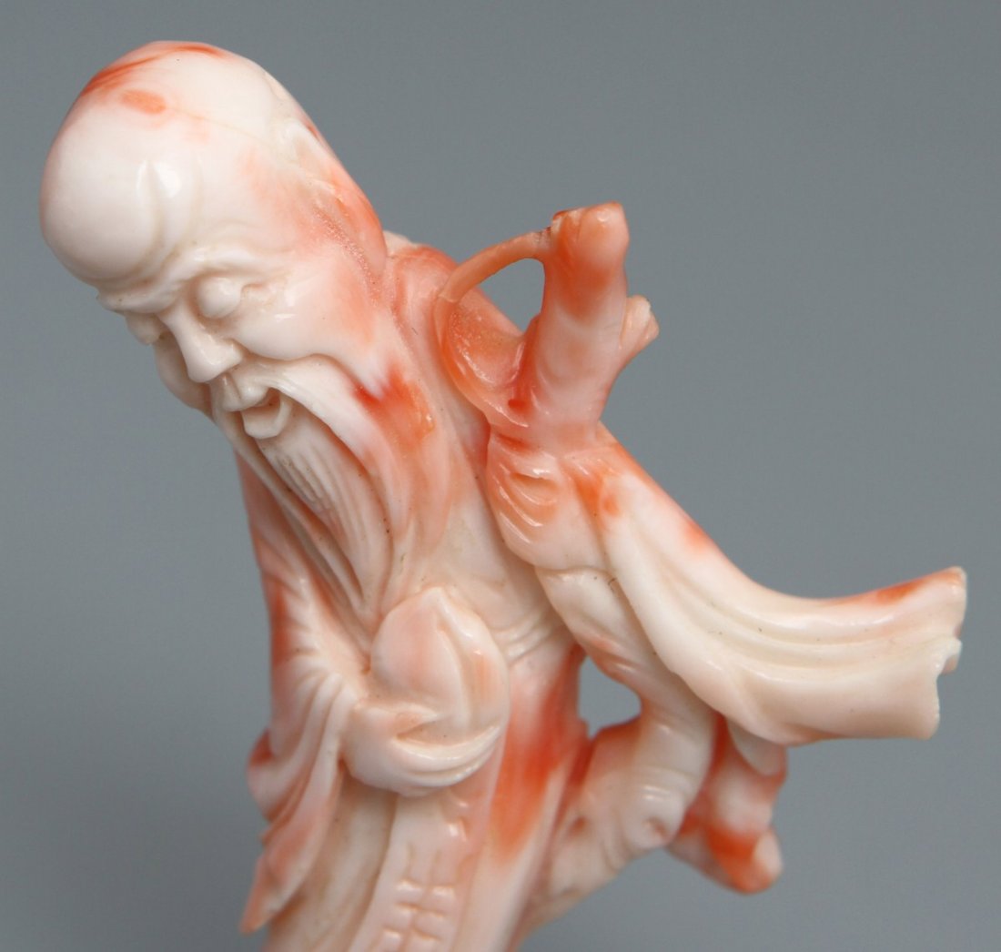 JAPANESE CARVED CORAL LUCKY GOD FUKUROKUJU - 2