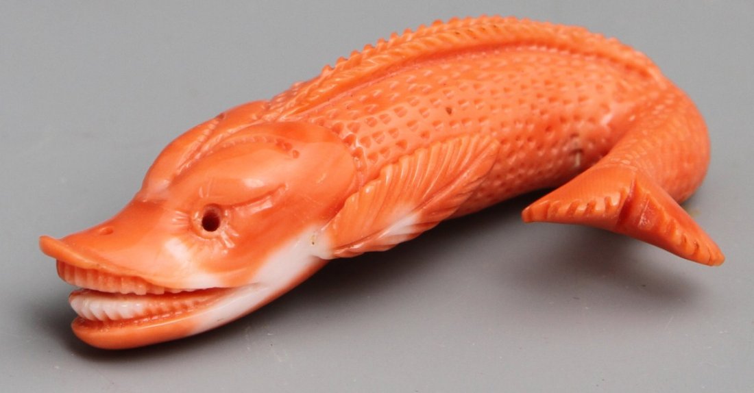 JAPANESE CORAL CARVING OF CARP FISH