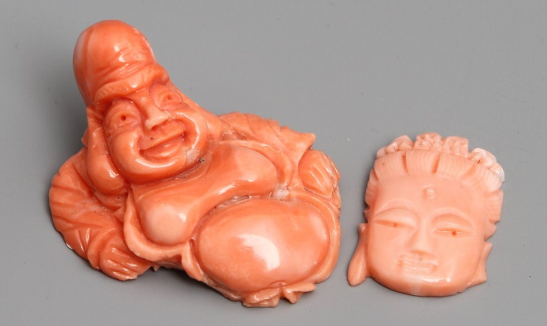 (2) BUDDHA ANGEL SKIN CORAL PIECES