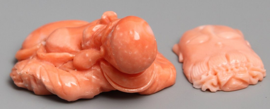 (2) BUDDHA ANGEL SKIN CORAL PIECES - 2