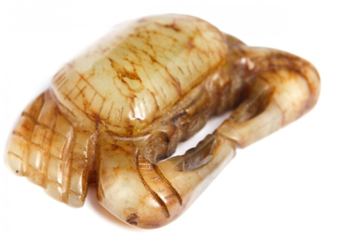 MOTTLED CHINESE JADE RHOMBOID, CRAB & PENDANT - 2