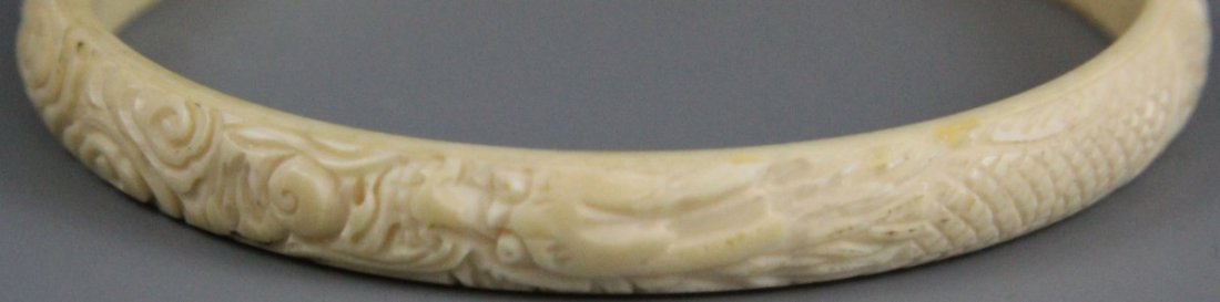 CARVED IVORY BANGLE BRACELET FLORAL MOTIF - 2
