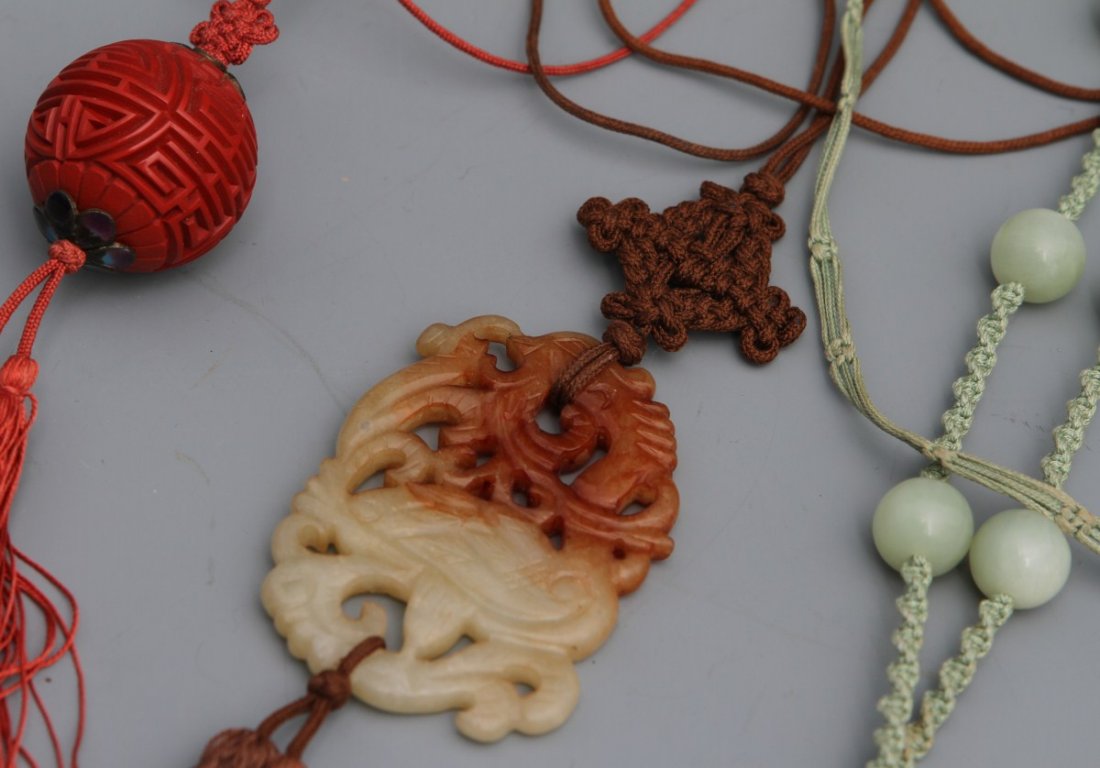 (3) ASIAN NECKLACE JADE CINNABAR - 3