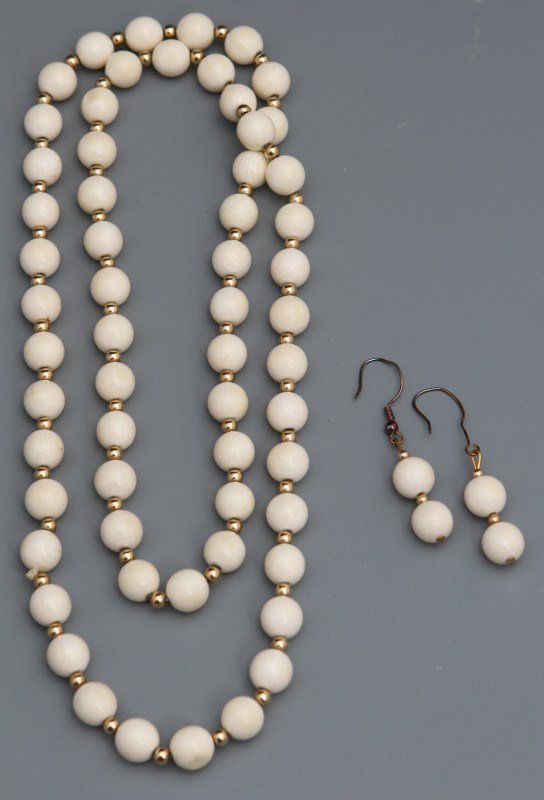 IVORY BEAD NECKLACE AND EARRINGS