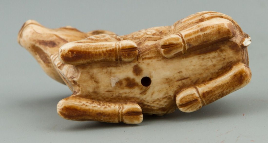 CARVED IVORY OX PENDANT STAINED - 3