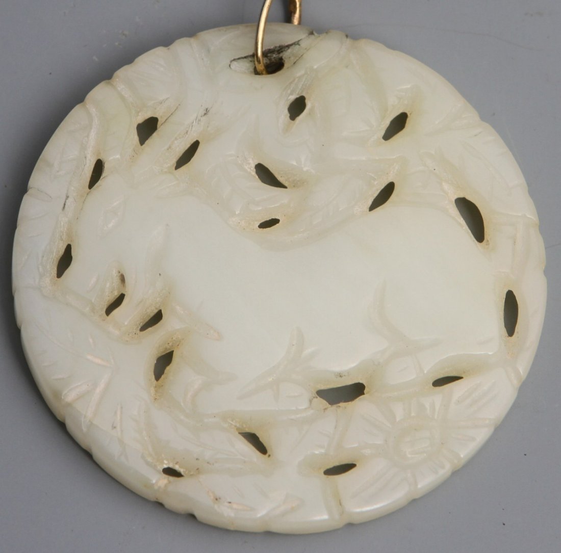 CHINESE PALE JADE CARVED PENDANT ZODIAC GOAT - 2