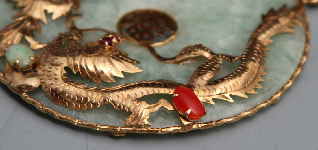 14K YELLOW GOLD AND JADE PENDANT PHOENIX/DRAGON - 2